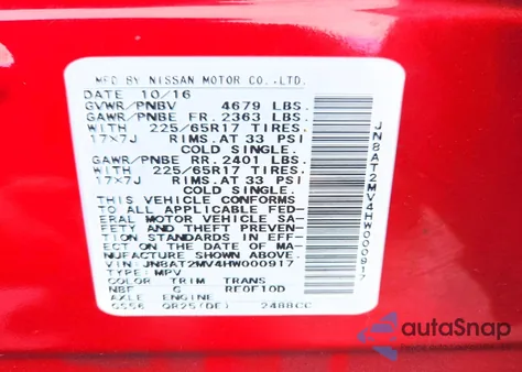 2017 Nissan Rogue S z USA, uszkodzony, nr VIN JN8AT2MV4HW000917